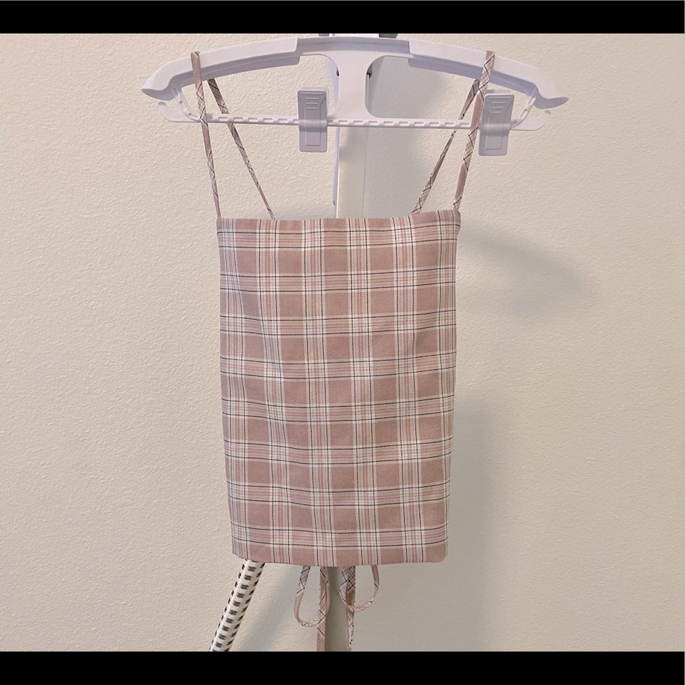 Adjustable plaid spaghetti strap crop top with corset style back - small - NWT